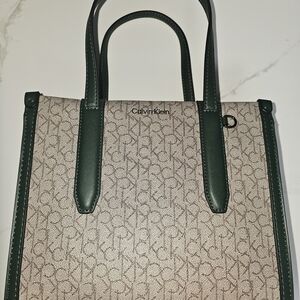 Calvin Klein Monogram Beige and Dark Green Tote